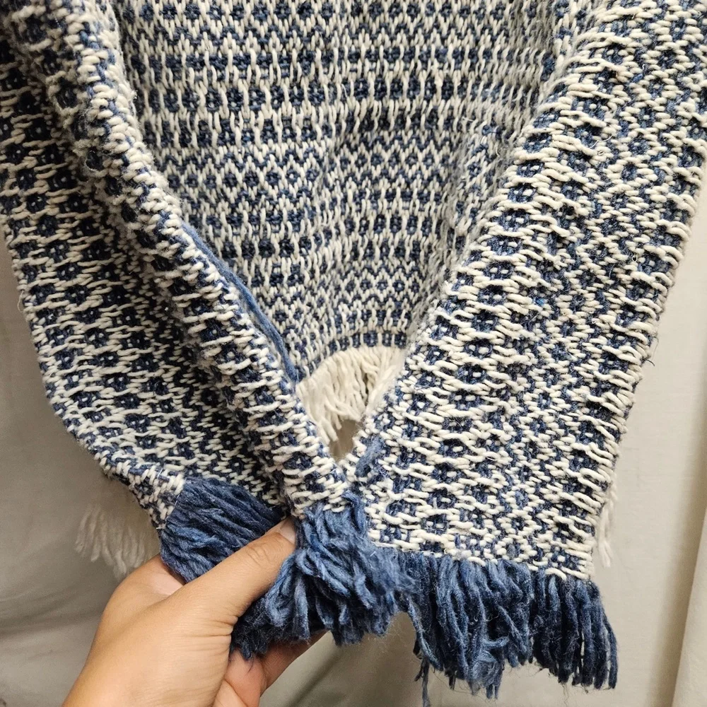 Earth Rags knit sweatshirt hoodie pullover blue white frayed baha boho "drug rug - Picture 5 of 5
